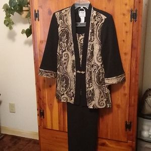 R & M Richards Gold and Black Paisley 3 Piece Pant Suit